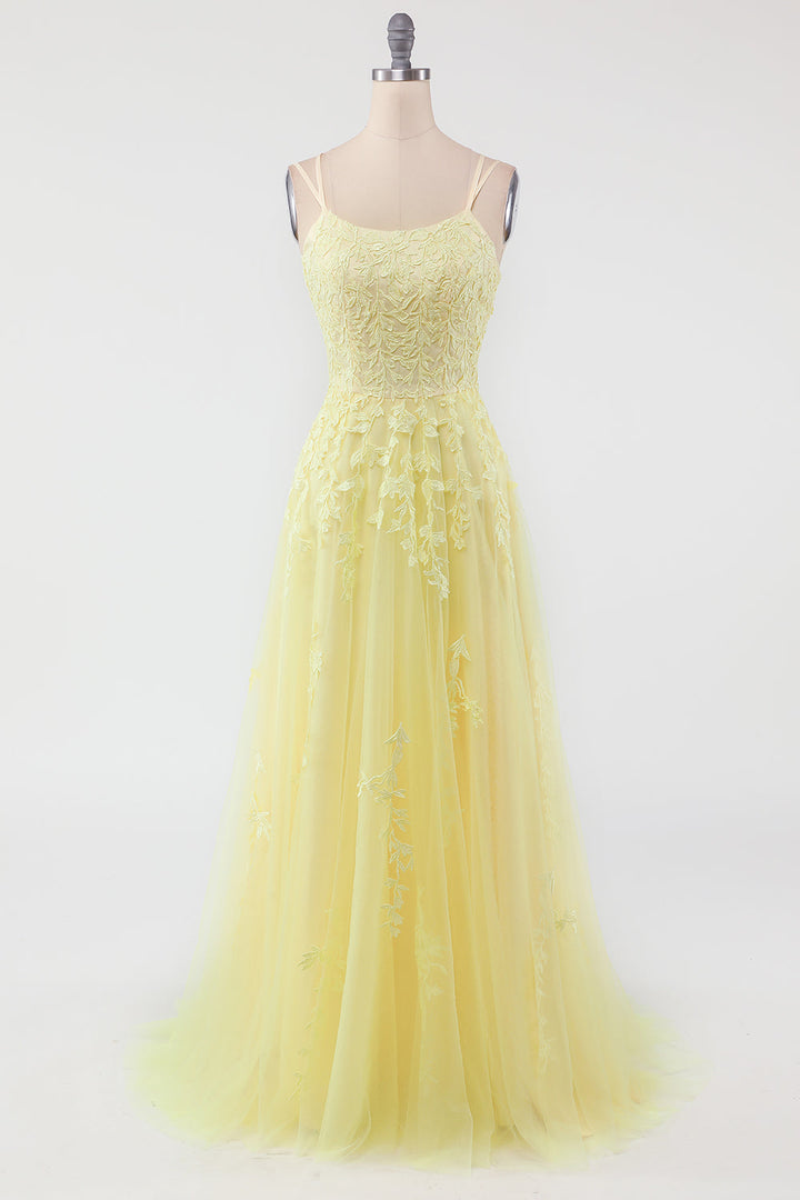 Trendy Tulle Gown with Appliques - Victoria-Yellow-EU32-State of Style