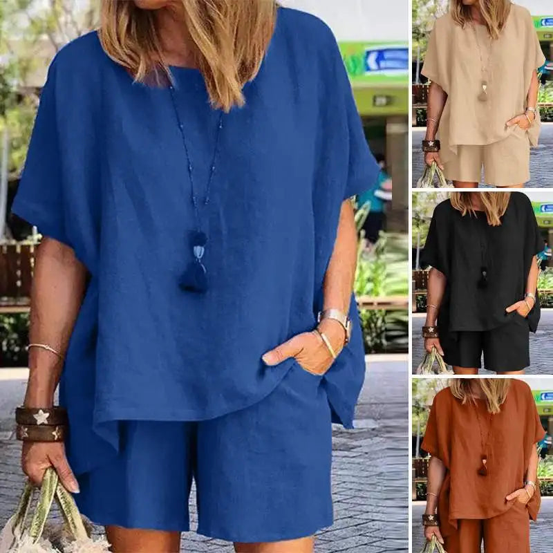 Trendy Two-Piece Linen Summer Set with Shorts for Women – Nayla-Gray-S-State of Style