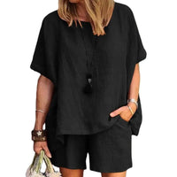 Trendy Two-Piece Linen Summer Set with Shorts for Women – Nayla-Gray-S-State of Style