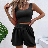 Trendy Two-Piece Summer Set for Women with Shorts & Croptop – Livia-Black-S-State of Style