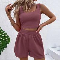 Trendy Two-Piece Summer Set for Women with Shorts & Croptop – Livia-Brown-S-State of Style