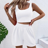 Trendy Two-Piece Summer Set for Women with Shorts & Croptop – Livia-White-S-State of Style