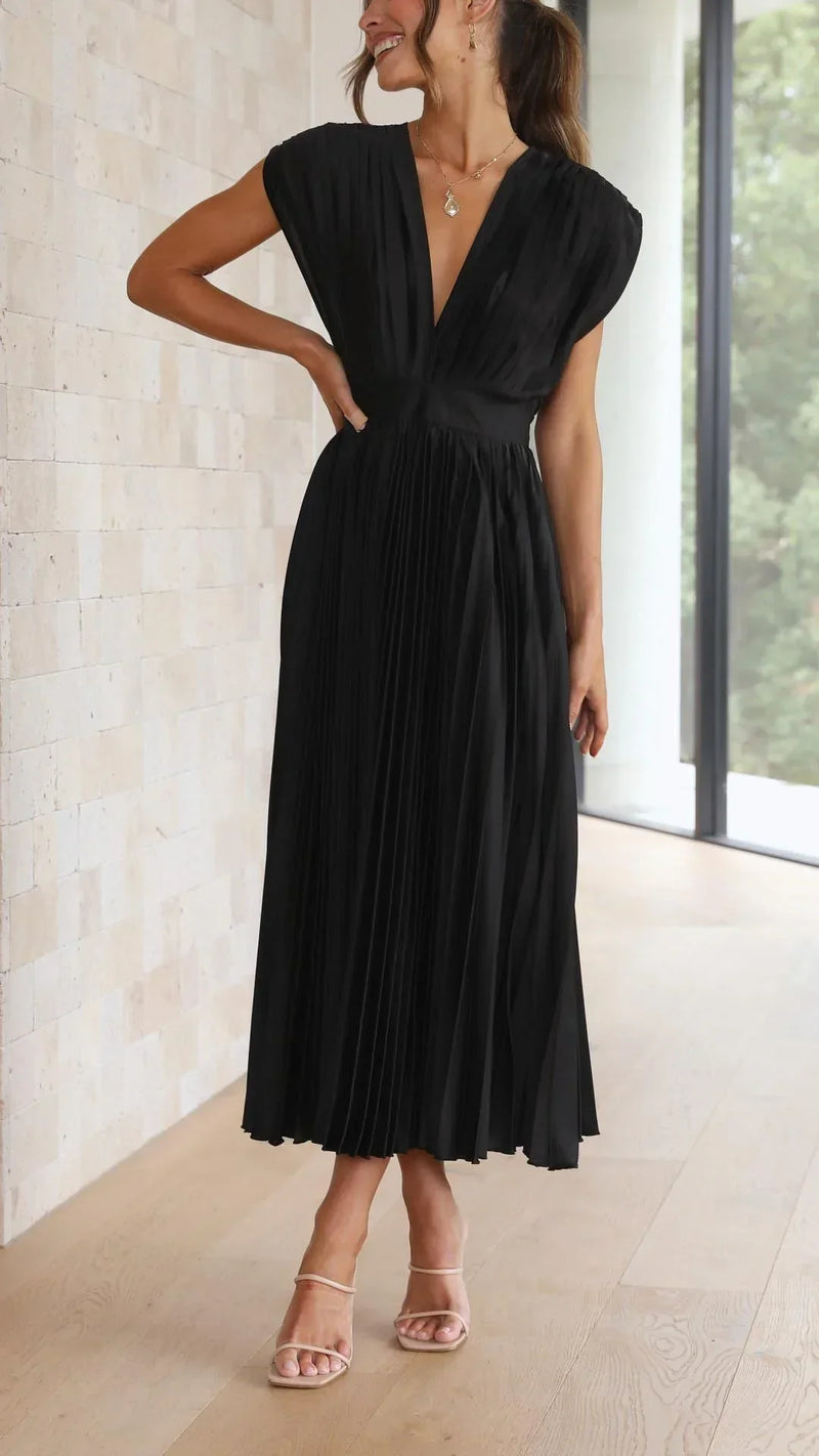 Trendy V-Neck Dress with Tie Closure - Isabella-Black-S-State of Style