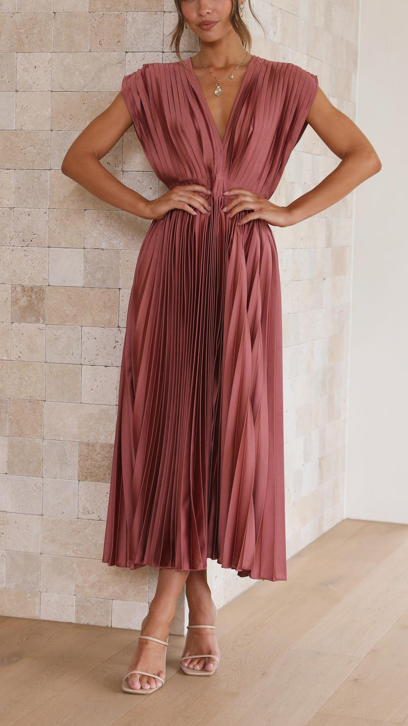 Trendy V-Neck Dress with Tie Closure - Isabella-Light Red-S-State of Style