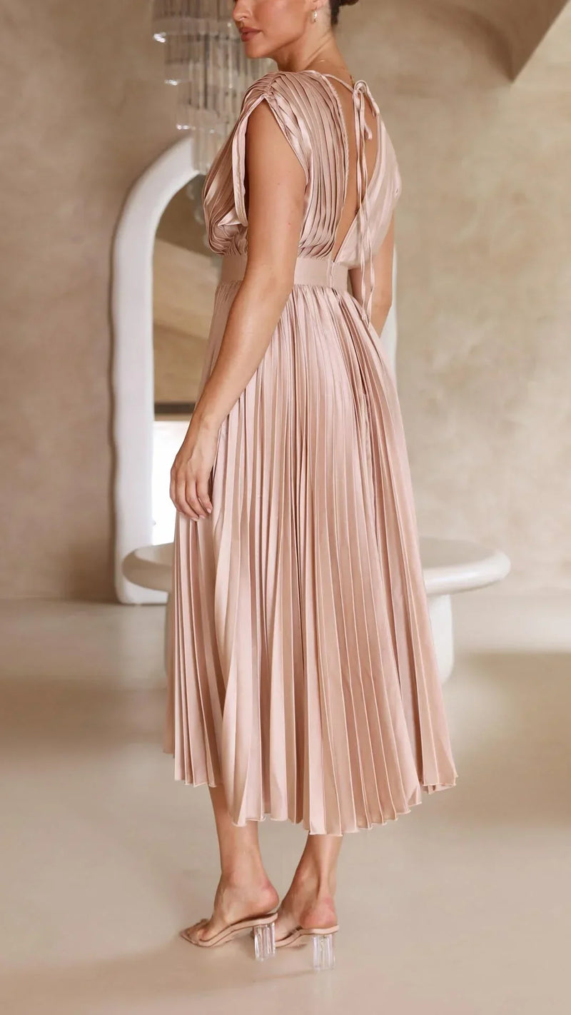 Trendy V-Neck Dress with Tie Closure - Isabella-Olive-S-State of Style