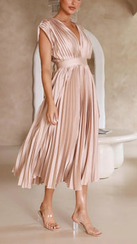 Trendy V-Neck Dress with Tie Closure - Isabella-Olive-S-State of Style