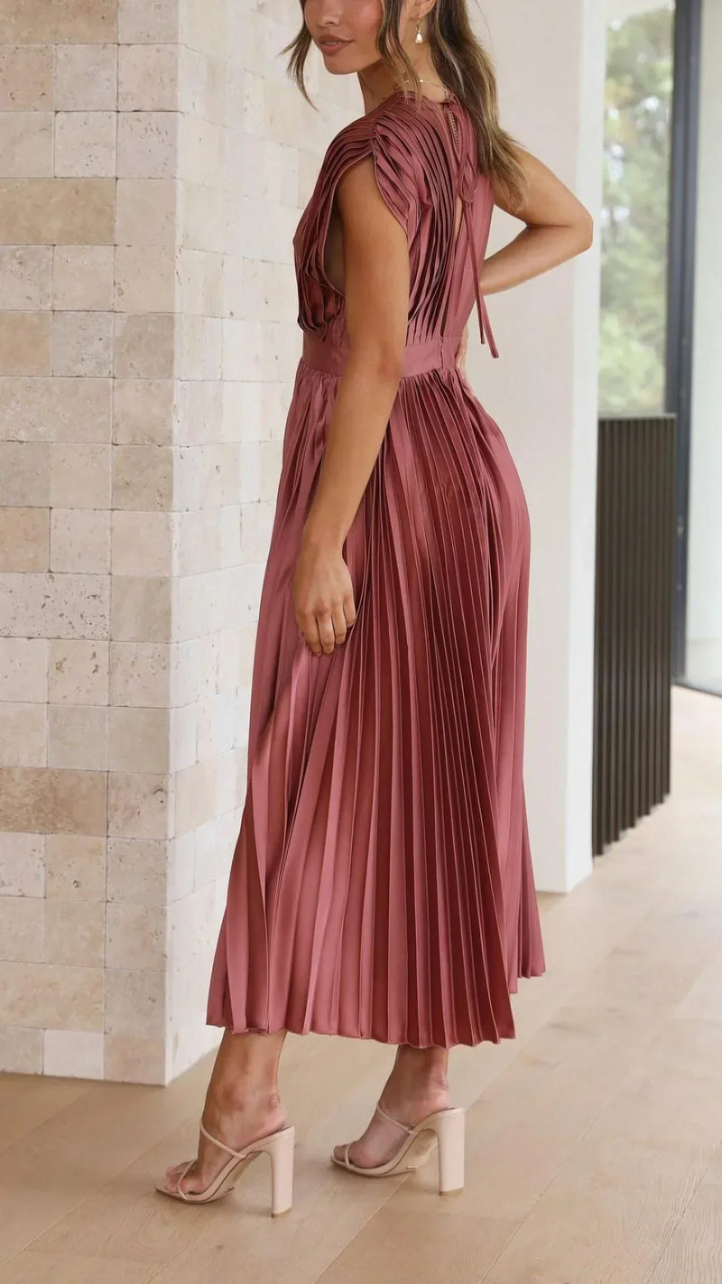 Trendy V-Neck Dress with Tie Closure - Isabella-Olive-S-State of Style