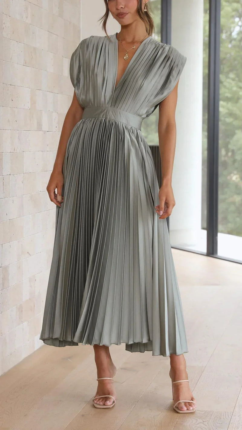 Trendy V-Neck Dress with Tie Closure - Isabella-Olive-S-State of Style