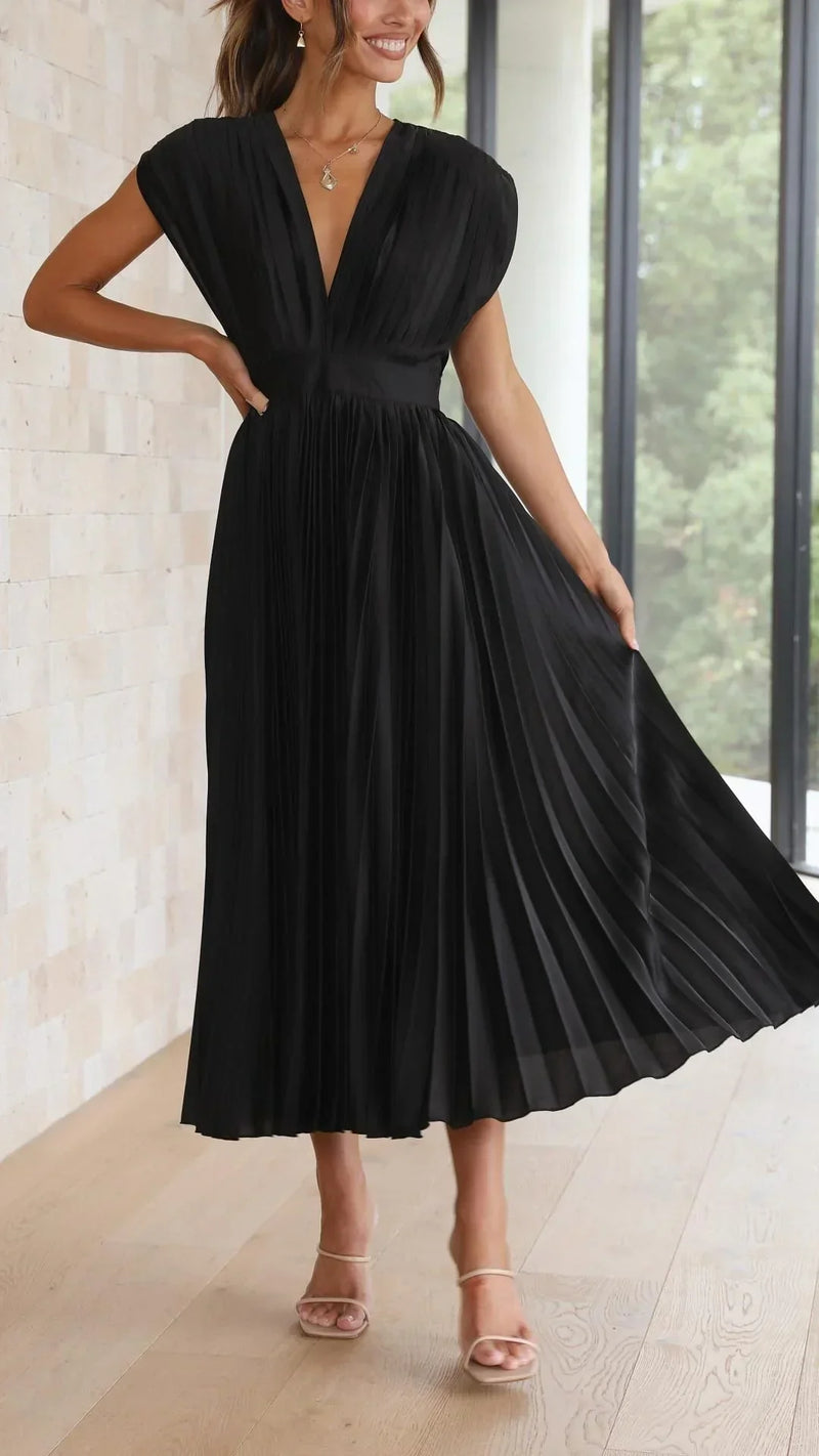 Trendy V-Neck Dress with Tie Closure - Isabella-Olive-S-State of Style