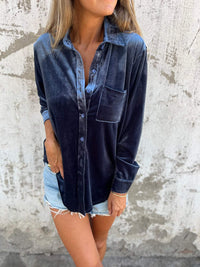 Trendy Velvet Blouse with Long Sleeves - Clara-Blue-S-State of Style