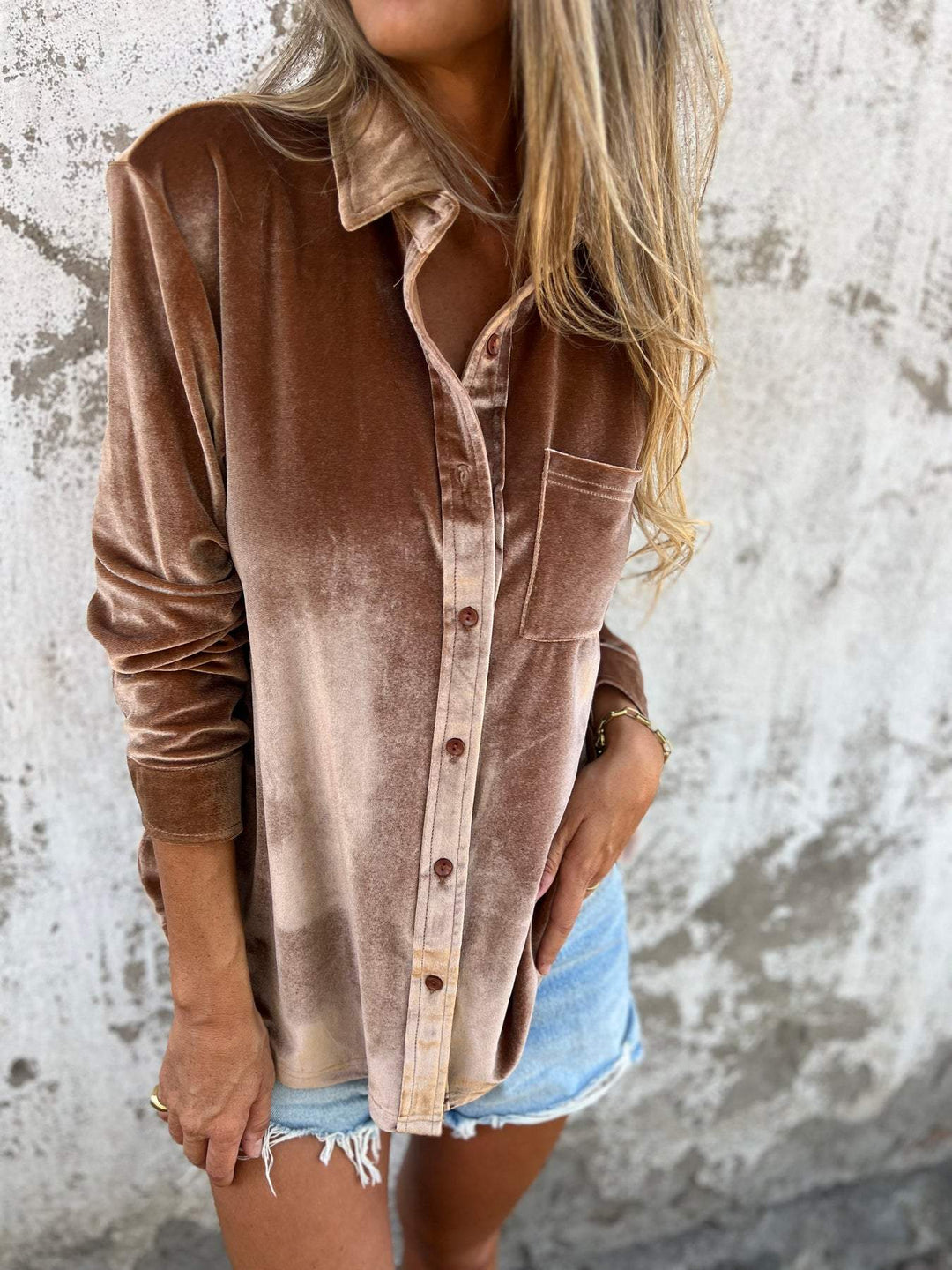 Trendy Velvet Blouse with Long Sleeves - Clara-Brown-S-State of Style