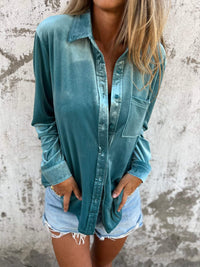 Trendy Velvet Blouse with Long Sleeves - Clara-Light Blue-S-State of Style