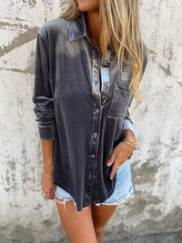 Trendy Velvet Blouse with Long Sleeves - Clara-Mist Blue-S-State of Style