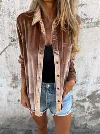 Trendy Velvet Blouse with Long Sleeves - Clara-Pink-S-State of Style