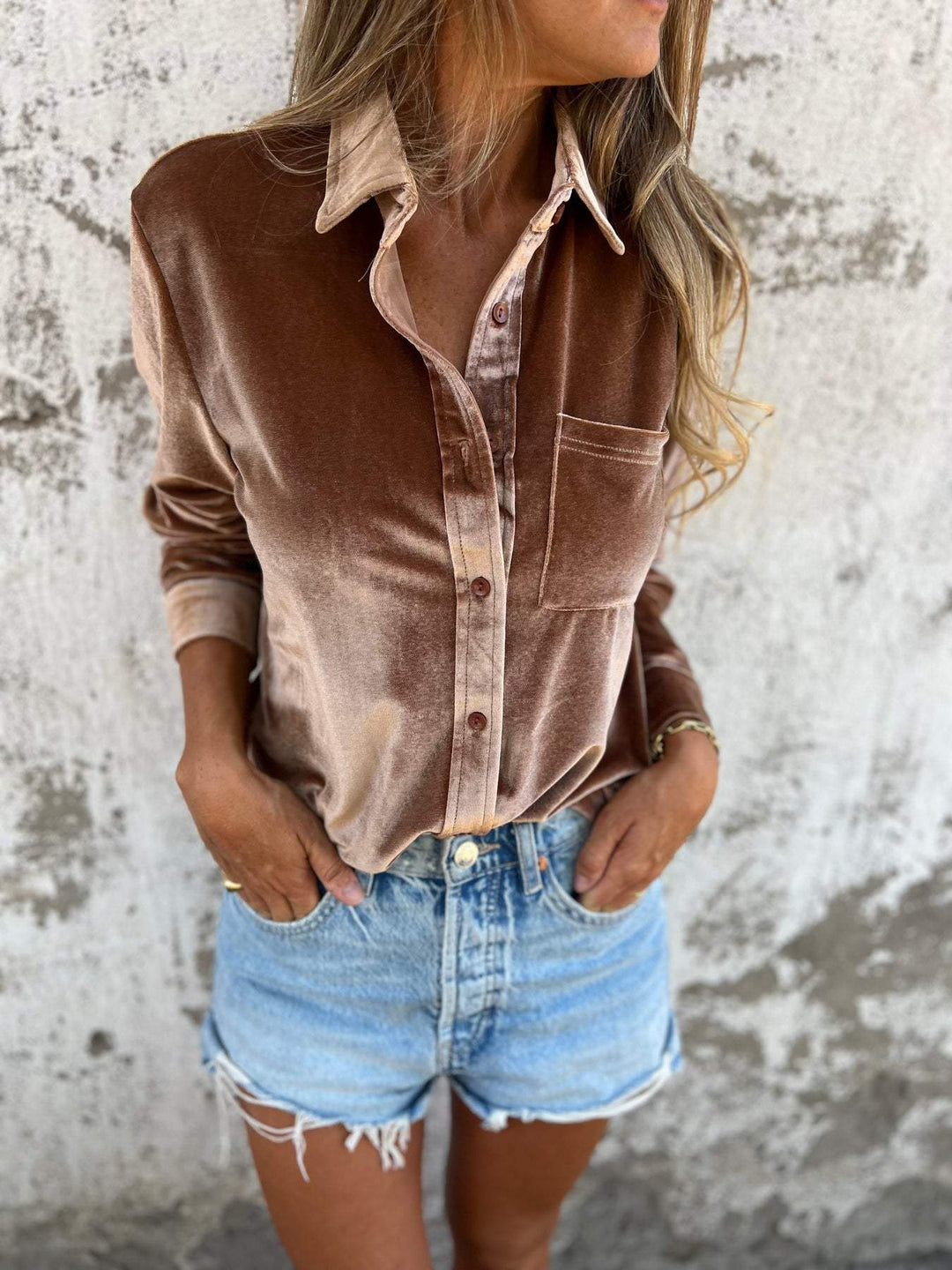 Trendy Velvet Blouse with Long Sleeves - Clara-Pink-S-State of Style