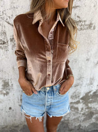 Trendy Velvet Blouse with Long Sleeves - Clara-Pink-S-State of Style