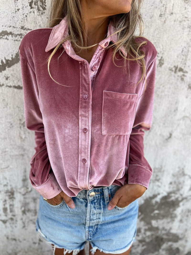 Trendy Velvet Blouse with Long Sleeves - Clara-Pink-S-State of Style
