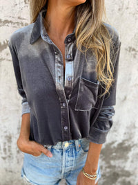 Trendy Velvet Blouse with Long Sleeves - Clara-Pink-S-State of Style