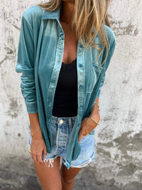 Trendy Velvet Blouse with Long Sleeves - Clara-Pink-S-State of Style