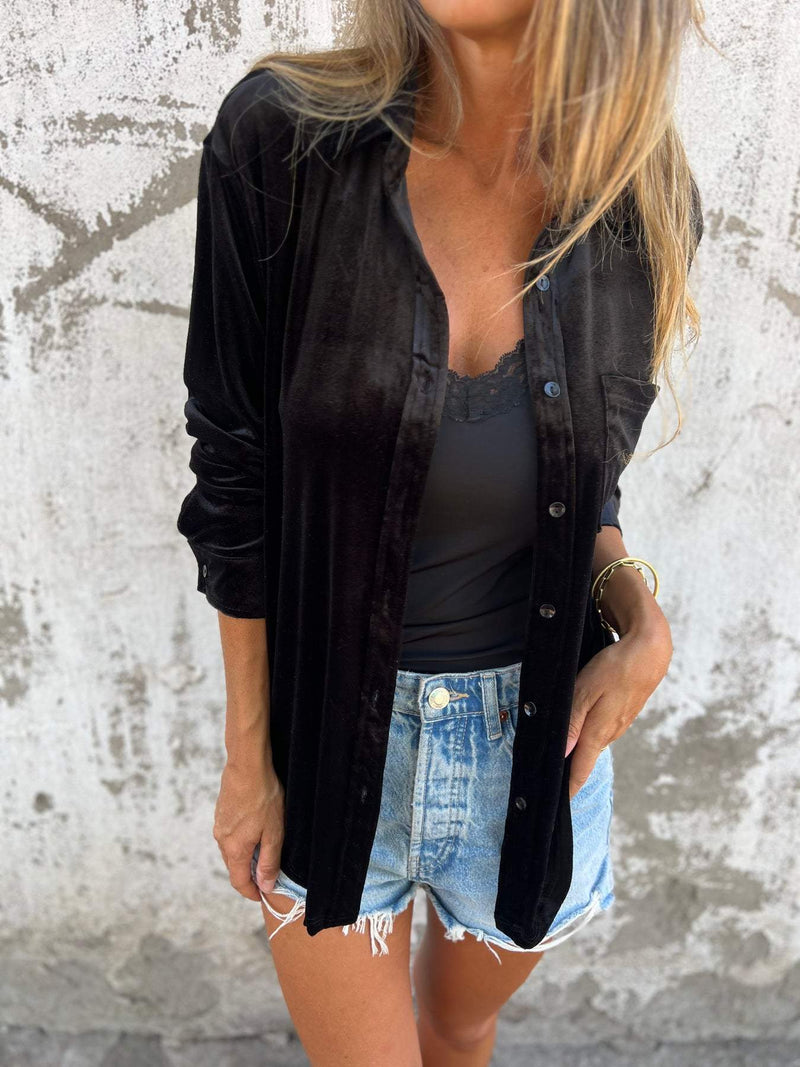 Trendy Velvet Blouse with Long Sleeves - Clara-Pink-S-State of Style