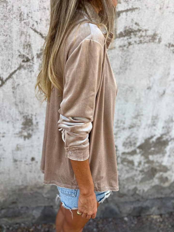 Trendy Velvet Blouse with Long Sleeves - Clara-Pink-S-State of Style