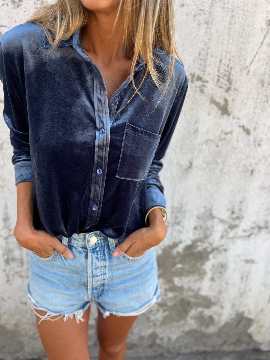 Trendy Velvet Blouse with Long Sleeves - Clara-Pink-S-State of Style