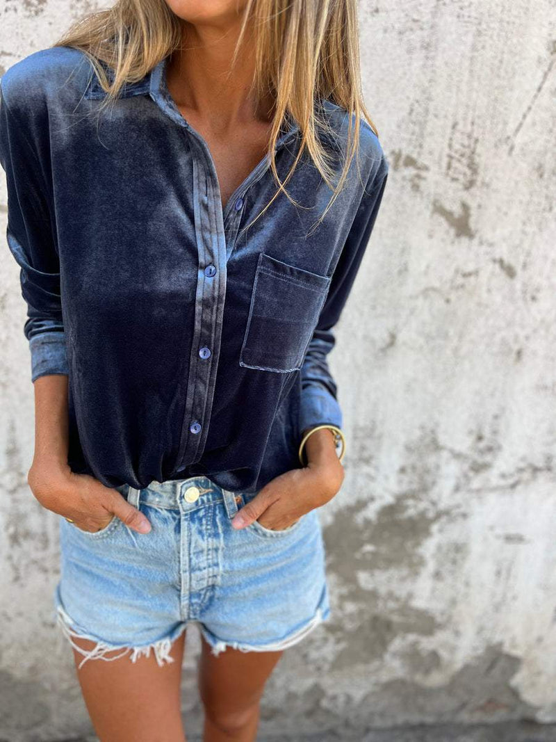 Trendy Velvet Blouse with Long Sleeves - Clara-Pink-S-State of Style