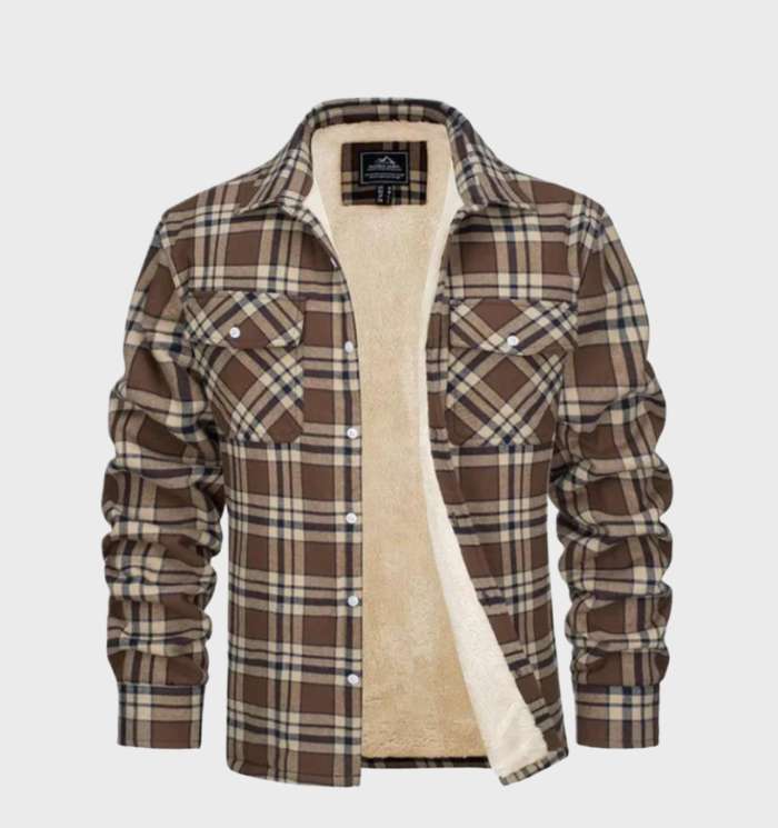 Trendy Vintage-Style Flannel Men’s Jacket - Liam-S-Khaki-State of Style