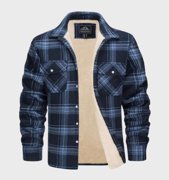 Trendy Vintage-Style Flannel Men’s Jacket - Liam-S-Navy Blue-State of Style