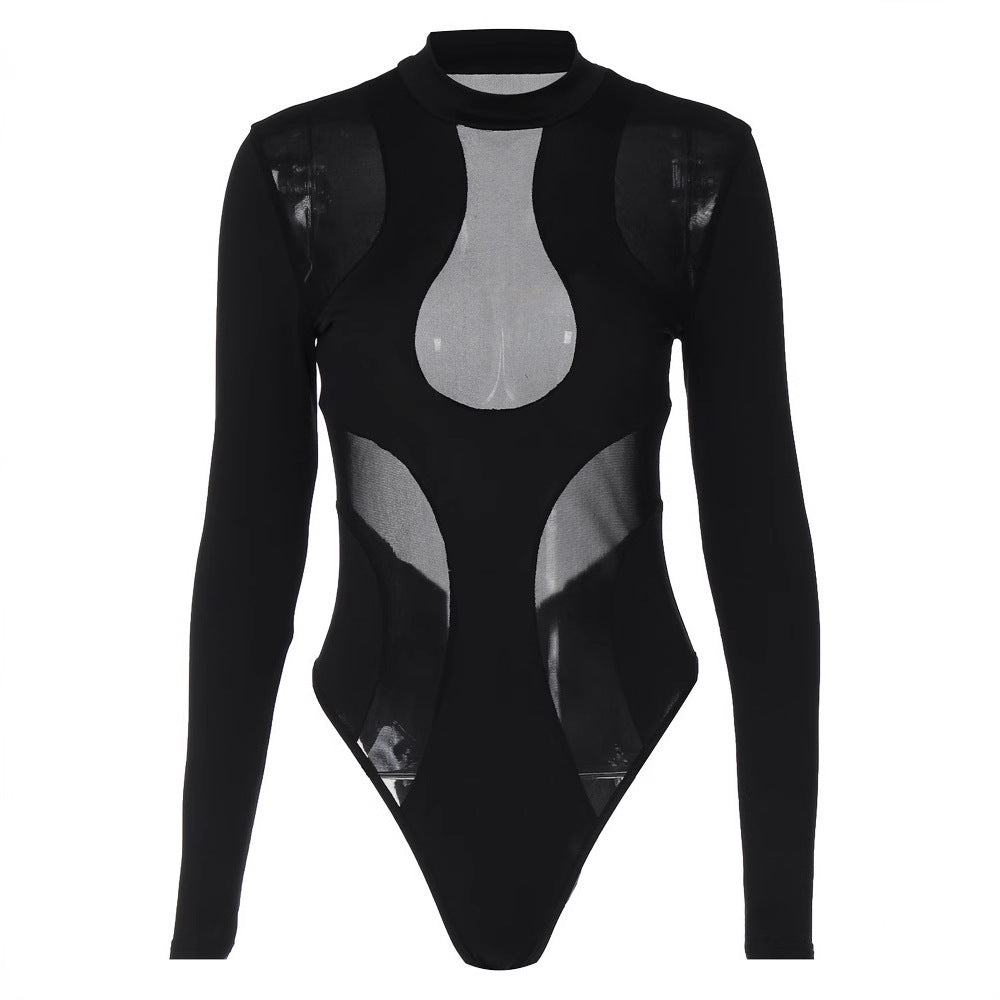 Trendy women's bodysuit with cut-outs and mesh inserts – Nayeli-L-State of Style