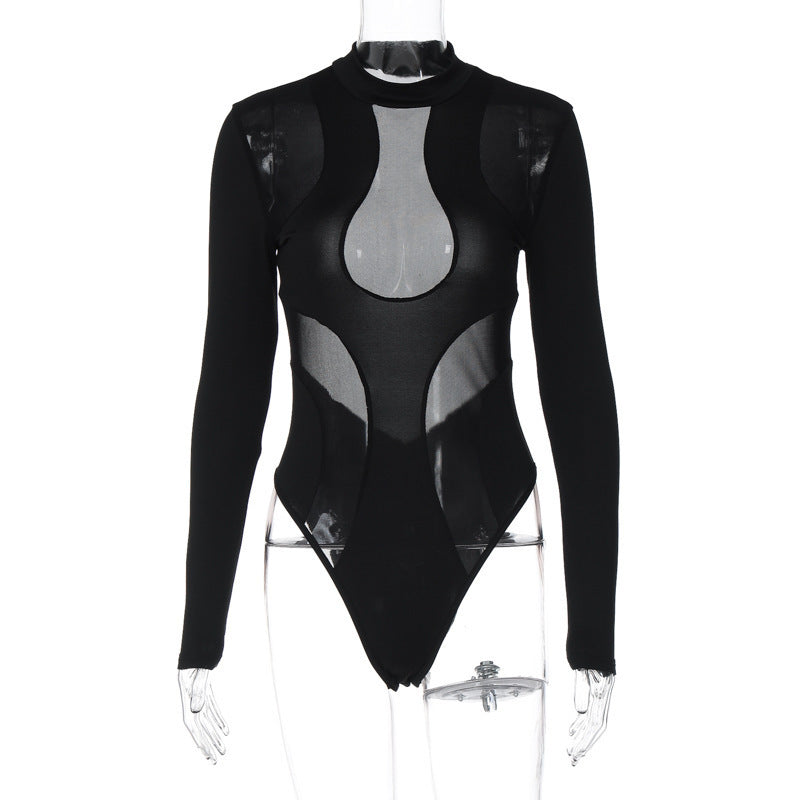 Trendy women's bodysuit with cut-outs and mesh inserts – Nayeli-L-State of Style