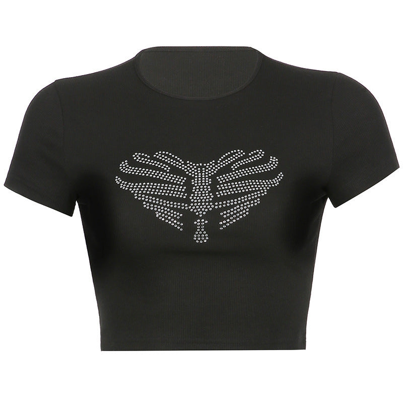 Trendy women's crop top with rhinestone skeleton pattern – Yara-L-State of Style