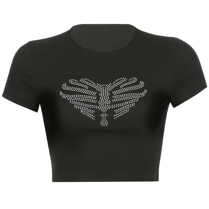 Trendy women's crop top with rhinestone skeleton pattern – Yara-L-State of Style