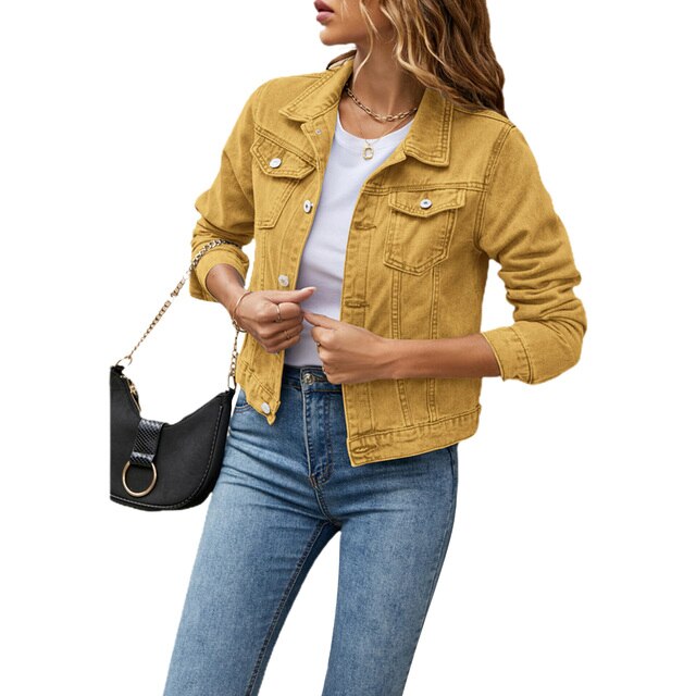 Trendy Women's Denim Jacket with Comfortable Fit – Malina-Yellow-S-State of Style