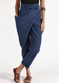 Trendy women's harem trousers with a high waist – Romy-Blue-S-State of Style