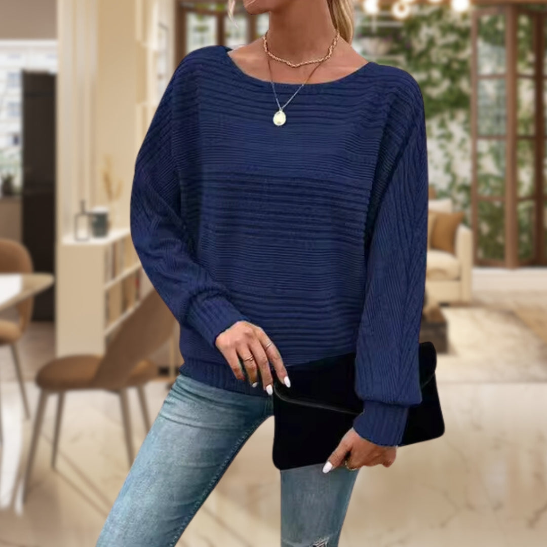 Trendy Women's Jumper with Contemporary Texture - Emma-Blue-S-State of Style