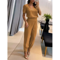 Trendy women's jumpsuit with short sleeves & wide legs – Alina-Apricot-S-State of Style