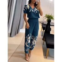 Trendy women's jumpsuit with short sleeves & wide legs – Alina-Dark blue-S-State of Style