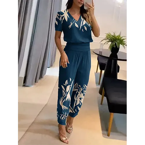 Trendy women's jumpsuit with short sleeves & wide legs – Alina-Dark blue-S-State of Style