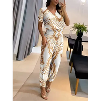 Trendy women's jumpsuit with short sleeves & wide legs – Alina-Dark blue-S-State of Style