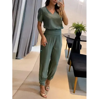 Trendy women's jumpsuit with short sleeves & wide legs – Alina-Gray-S-State of Style