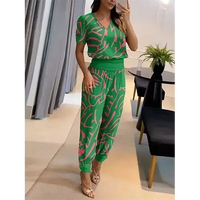 Trendy women's jumpsuit with short sleeves & wide legs – Alina-Green-S-State of Style