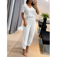 Trendy women's jumpsuit with short sleeves & wide legs – Alina-White-S-State of Style