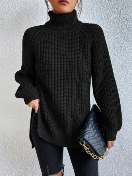 Trendy Women's Knitted Turtleneck Sweater - Esmée-Black-S-State of Style