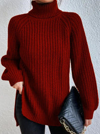 Trendy Women's Knitted Turtleneck Sweater - Esmée-Burgundy-S-State of Style