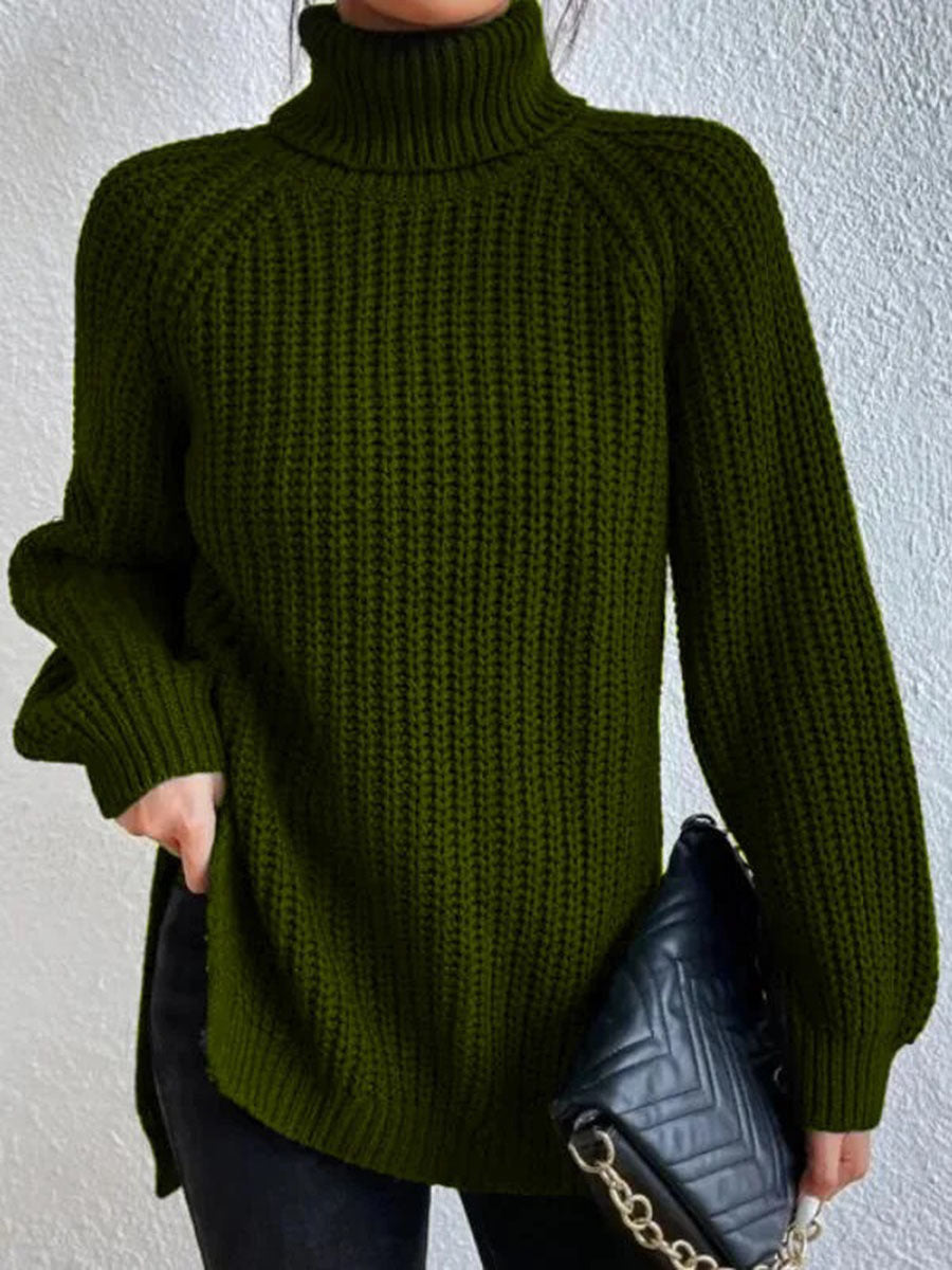 Trendy Women's Knitted Turtleneck Sweater - Esmée-Dark Green-S-State of Style