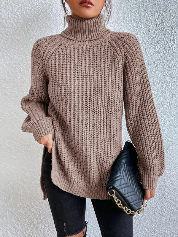 Trendy Women's Knitted Turtleneck Sweater - Esmée-Khaki-S-State of Style