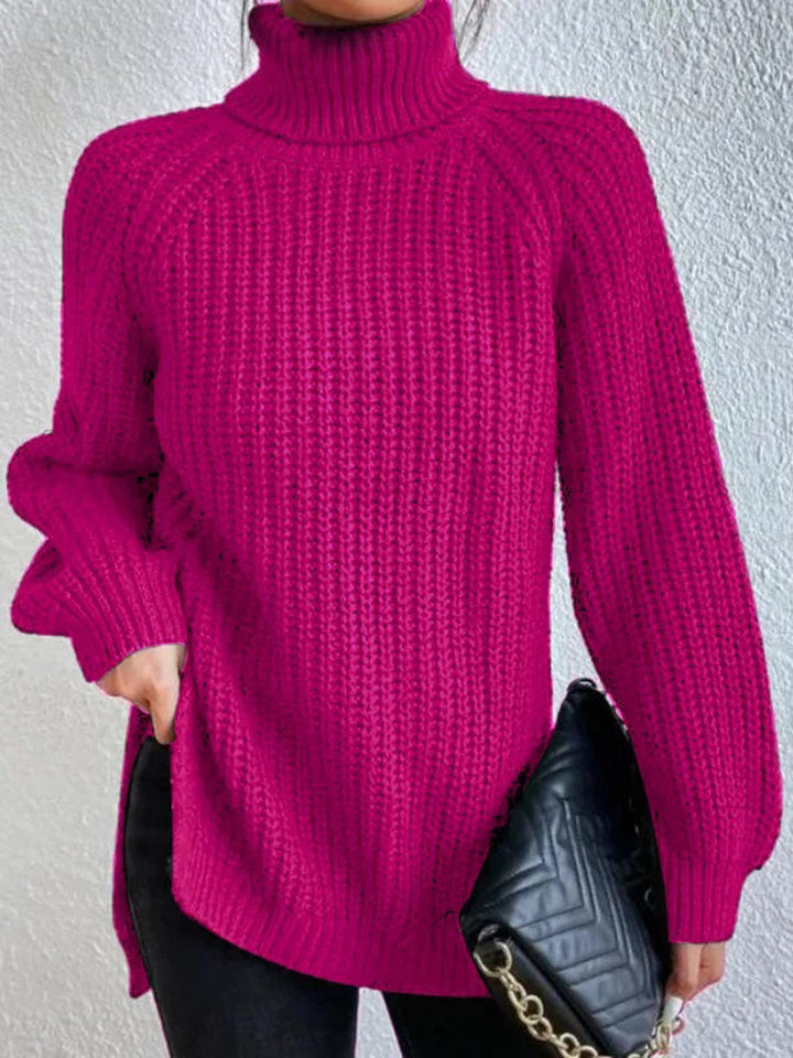 Trendy Women's Knitted Turtleneck Sweater - Esmée-Pink-S-State of Style
