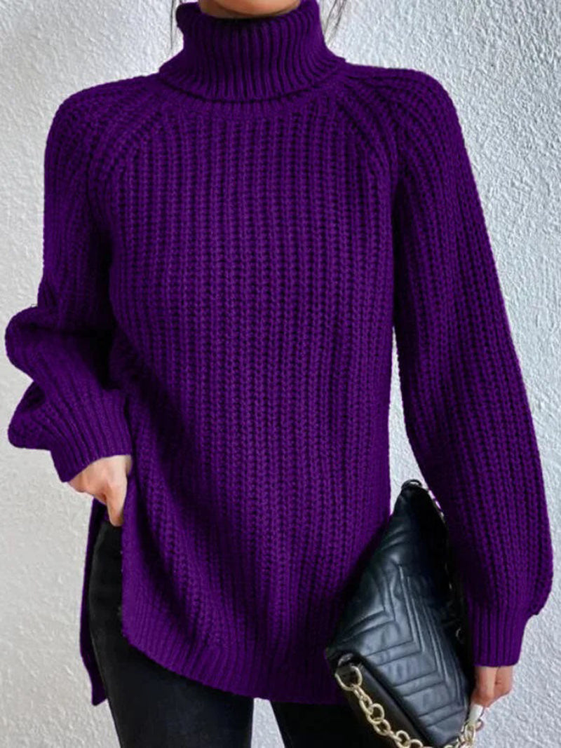 Trendy Women's Knitted Turtleneck Sweater - Esmée-Purple-S-State of Style