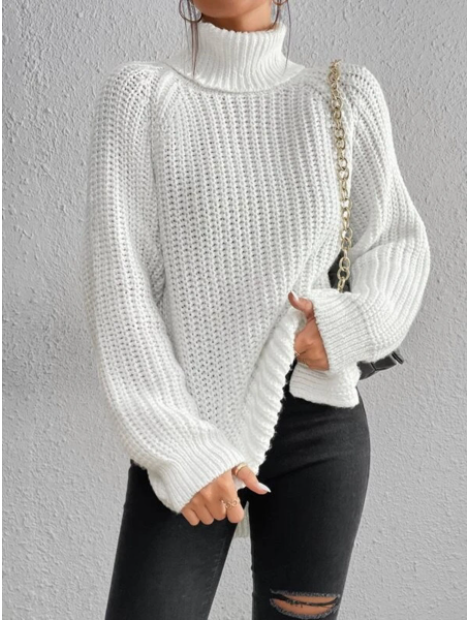 Trendy Women's Knitted Turtleneck Sweater - Esmée-White-S-State of Style